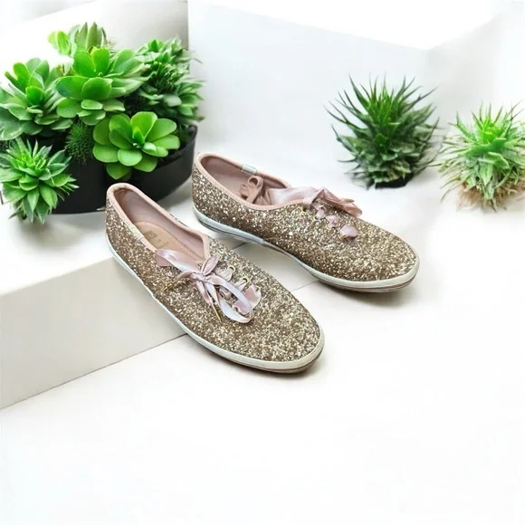 kate spade | Shoes | Kate Spade X Keds Glittering Rose Gold Sneakers With  Pink Accents | Poshmark